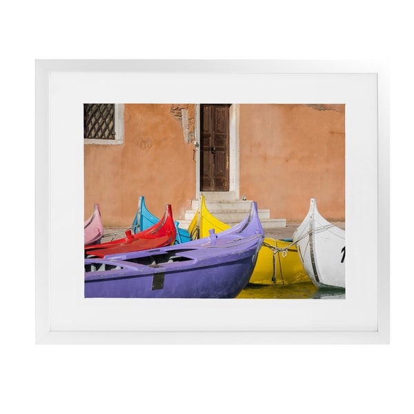 MULTICOLORED VENETIAN BOATS White Framed Giclee Print By David Phillips