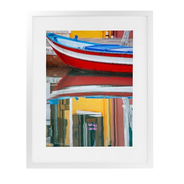 RED BOAT REFLECTION BURANO White Framed Giclee Print By David Phillips