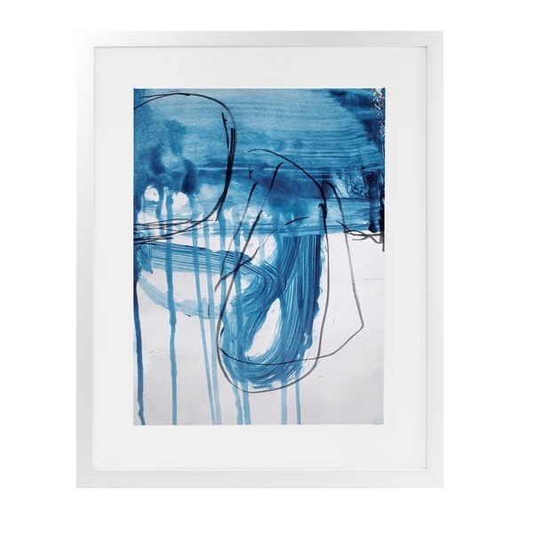 BLUE ABSTRACT FIVE White Framed Giclee Print By Jolina Anthony