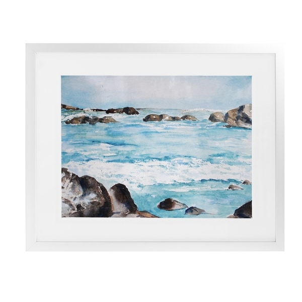 ROCKY WAVES White Framed Giclee Print By Jayne Conte