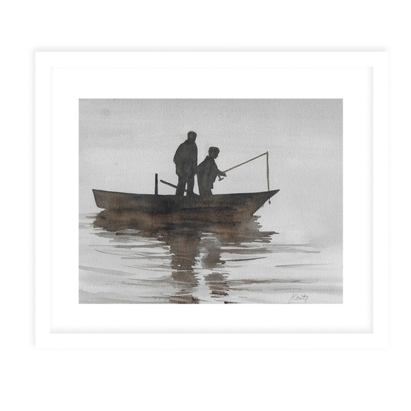 FATHER AND SON BOAT White Framed Giclee Print By Jayne Conte