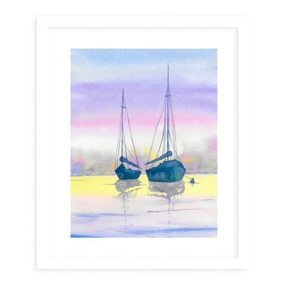 BOATS at SUNSET White Framed Giclee Print by Kavka Designs. Opens flyout.