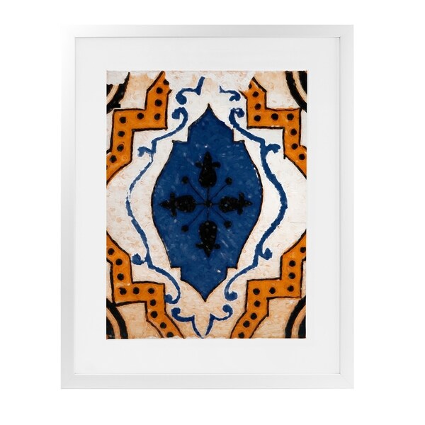 MOROCCAN BLUE TILE White Framed Giclee Print By Terri Ellis