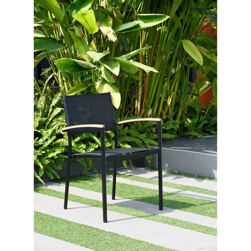 7-piece Wood Lazy Susan Dining Set with Aluminum Chairs - 7 Piece