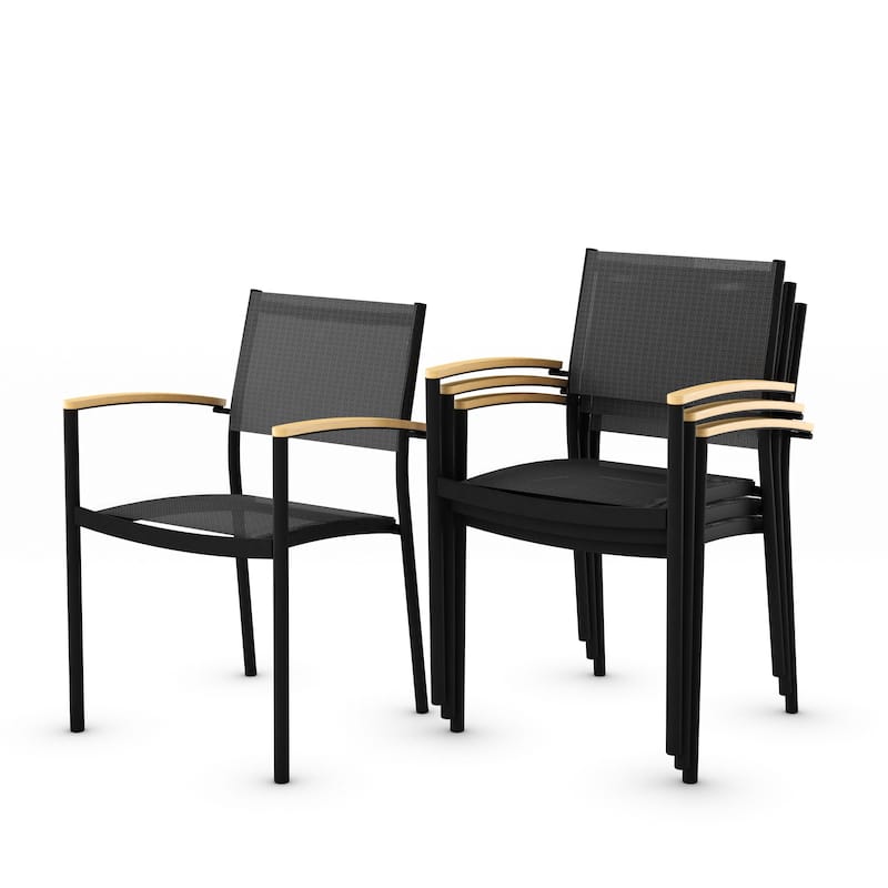 7-piece Wood Lazy Susan Dining Set with Aluminum Chairs - 7 Piece