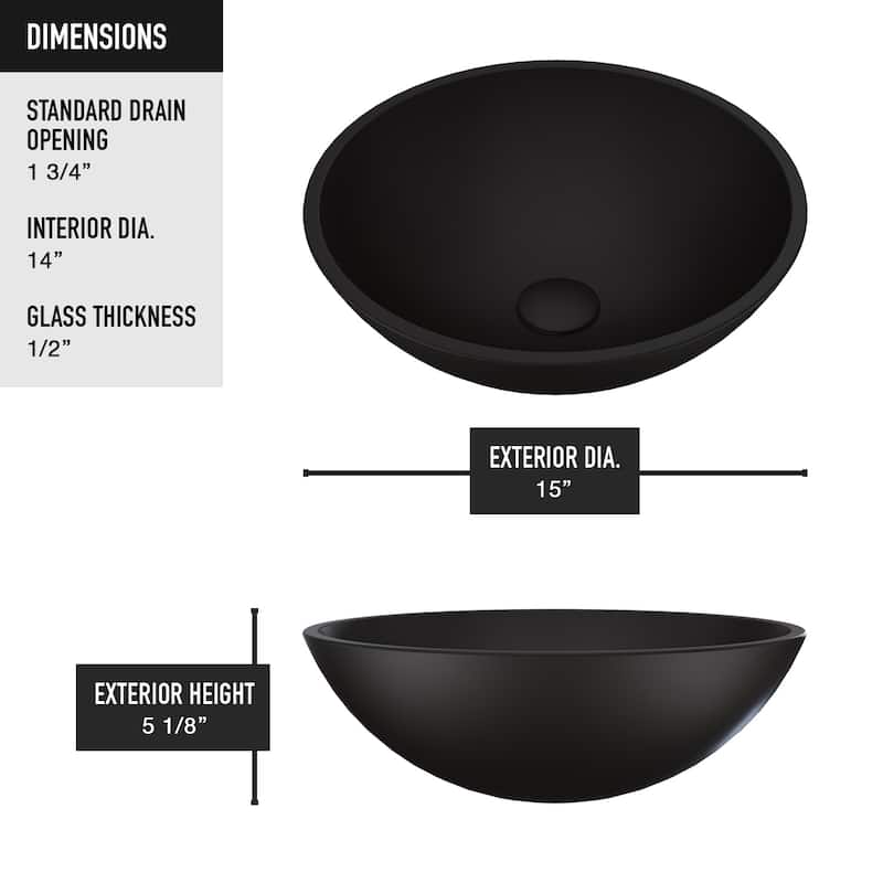 VIGO Cavalli 15"L x 15"W x 5"H Glass Round Vessel Bathroom Sink in MatteShell