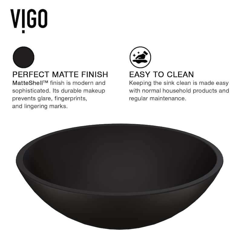 VIGO Cavalli 15"L x 15"W x 5"H Glass Round Vessel Bathroom Sink in MatteShell