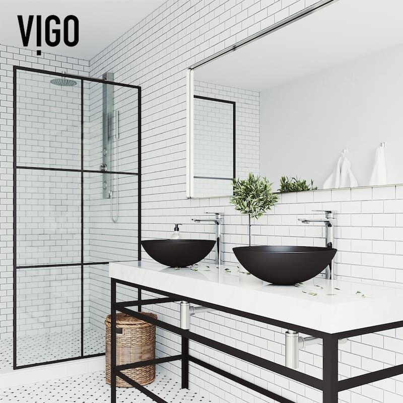 VIGO Cavalli 15"L x 15"W x 5"H Glass Round Vessel Bathroom Sink in MatteShell