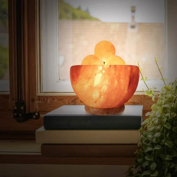 slide 2 of 2, Himalayan Glow Bowl Salt Crystal Lamp with Neem Wooden Base ETL Certified - Pink' Pink'