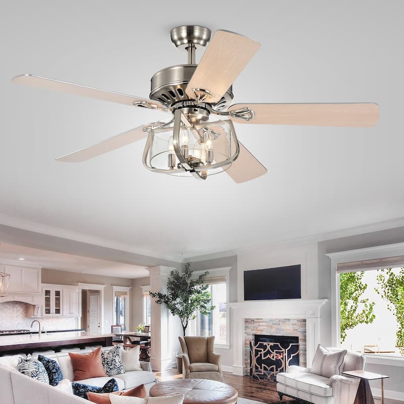 Copper Grove Vinyen 52-inch Lighted Satin Nickel Ceiling Fan with Glass Drum Shade
