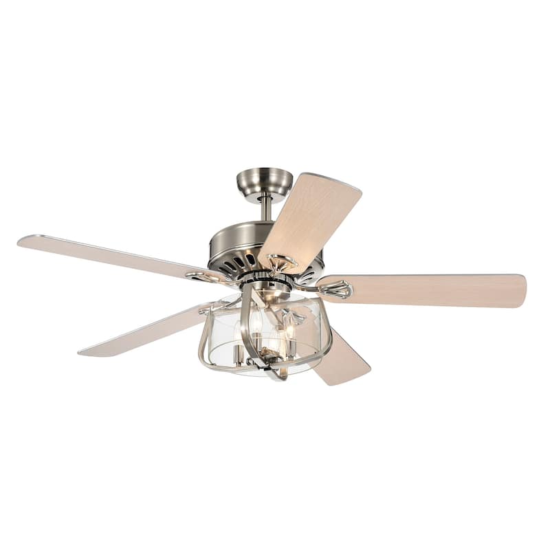 Copper Grove Vinyen 52-inch Lighted Satin Nickel Ceiling Fan with Glass Drum Shade
