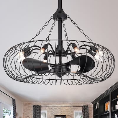 Carbon Loft Murcue Matte Black 31-inch 3-blade Ceiling Fan with Metal Open Cage (Includes Remote)