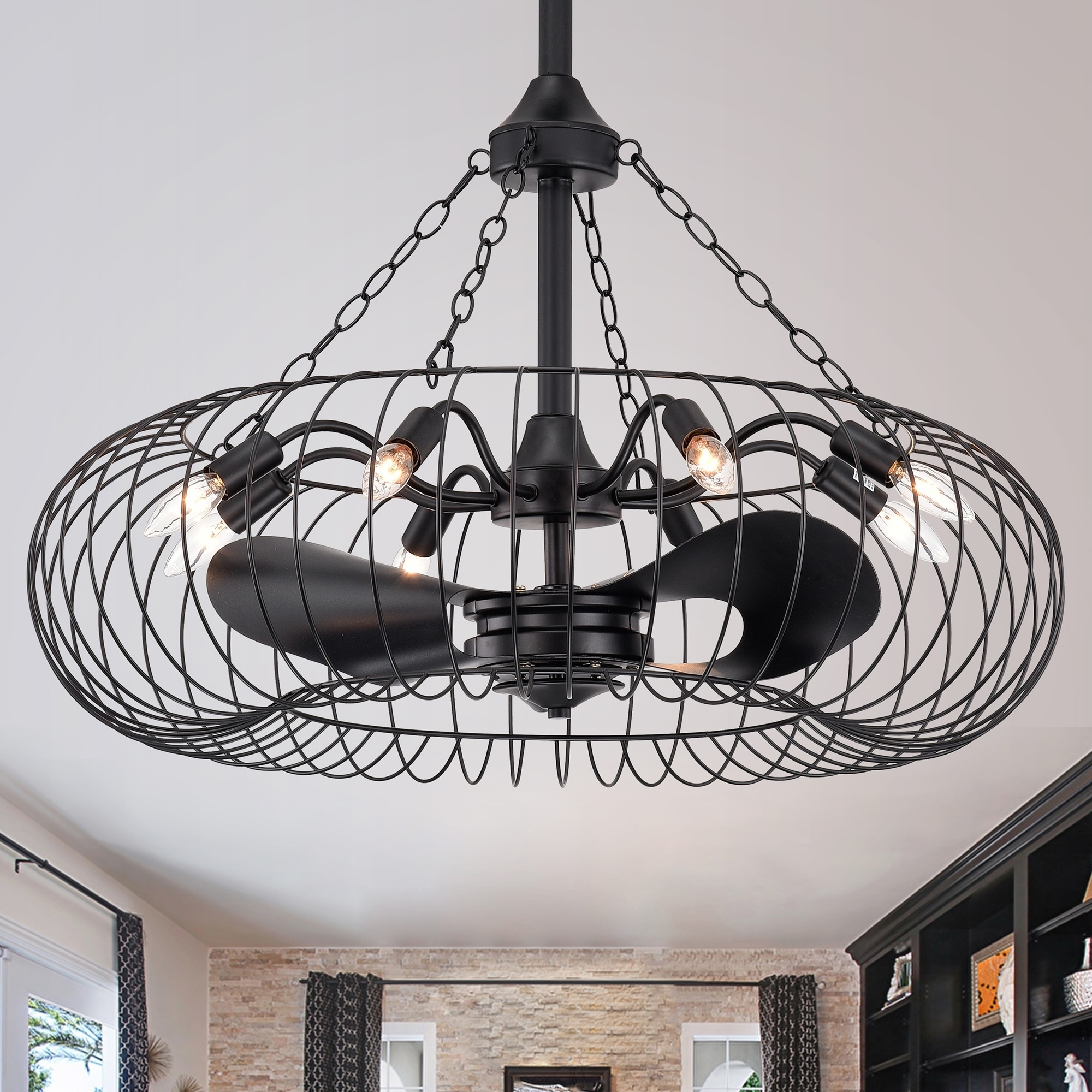 Warehouse of Tiffany Murcue Matte Black 31-inch 3-blade Ceiling Fan with Metal Open Cage (Includes Remote)