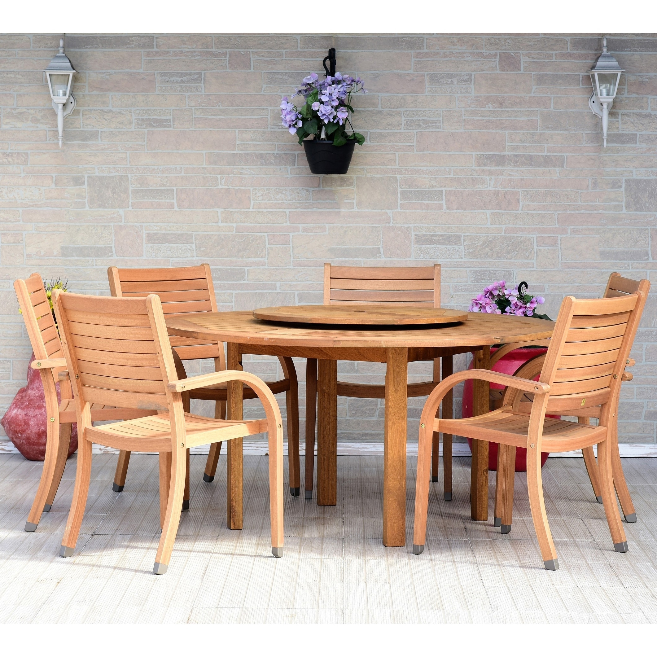 Shop Gonilla 7 Piece Teak Finish Patio Dining Set With Lazy Susan By Havenside Home Overstock 30728895