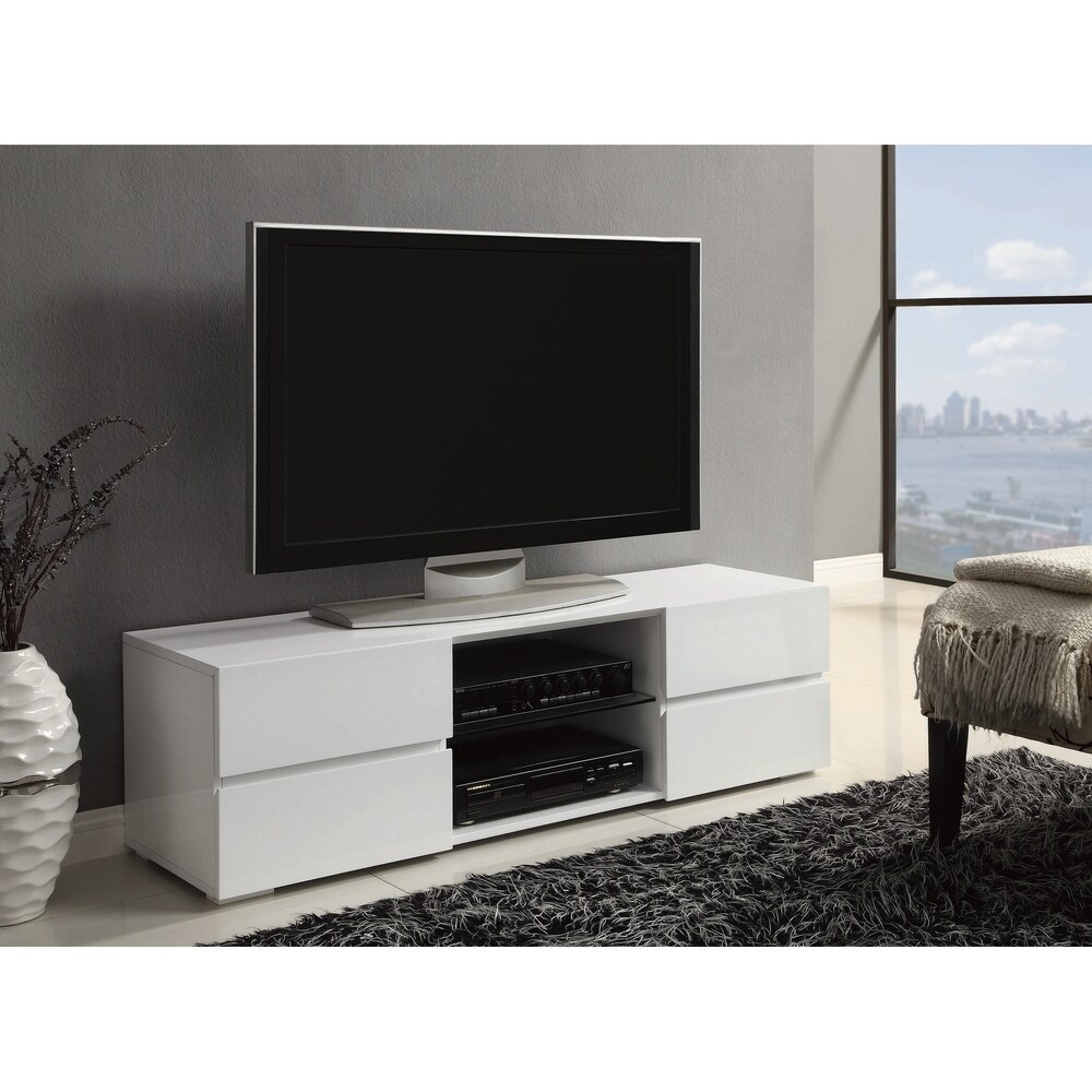 Strick and Bolton Kalie Glossy White 4-drawer TV Console (Glossy White)