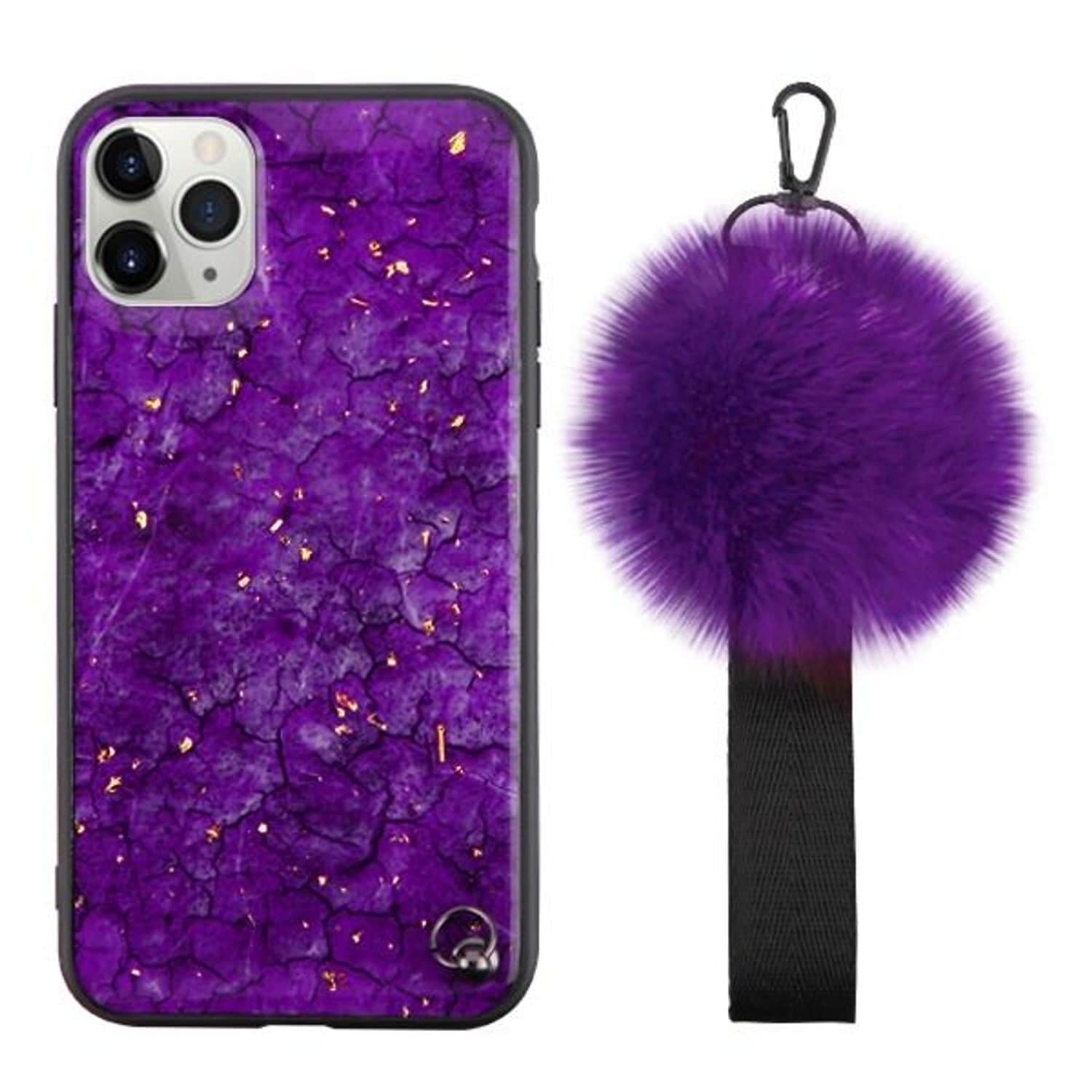 Insten Pomzie Hybrid W Pom Pom Wrist Strap Purple Amethyst Hard Plastic Tpu Cover Case For Apple Iphone 11 Pro Purple Overstock