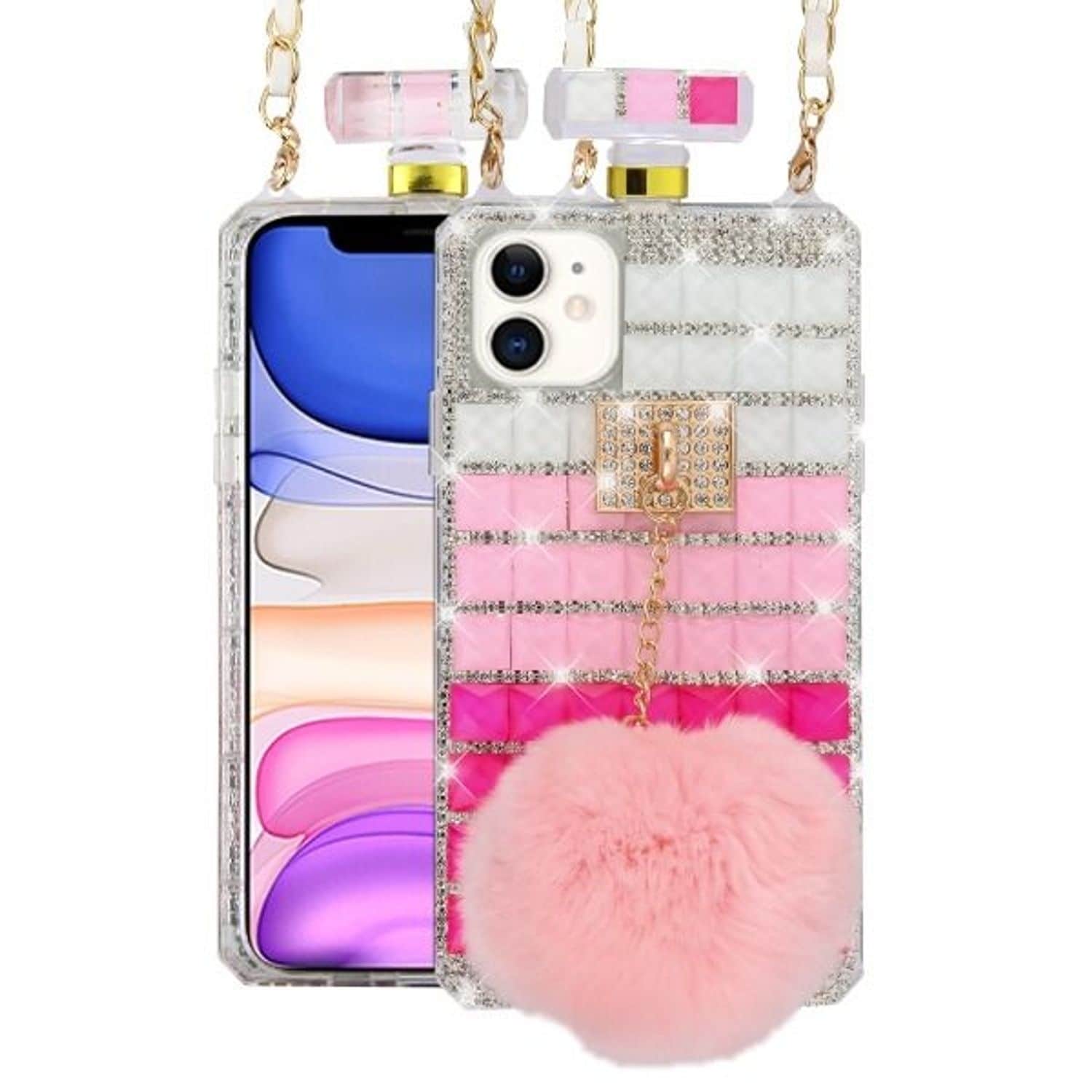 Shop Insten Cute Plush With Chain Perfume Bottle Hard Plastic W Diamond For Apple Iphone 11 Pink Overstock
