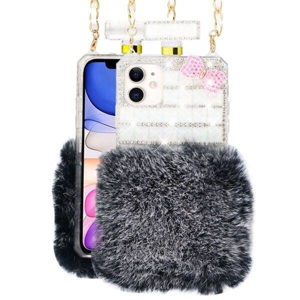 Shop Insten Cute Plush With Chain Perfume Bottle Hard Plastic W Diamond For Apple Iphone 11 Gray White Overstock