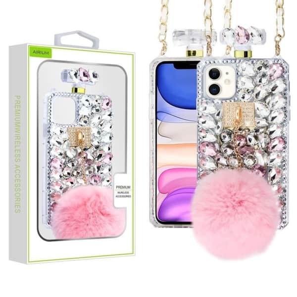 Shop Insten Cute Plush With Chain Perfume Bottle Hard Plastic W Diamond For Apple Iphone 11 Pink Silver Overstock