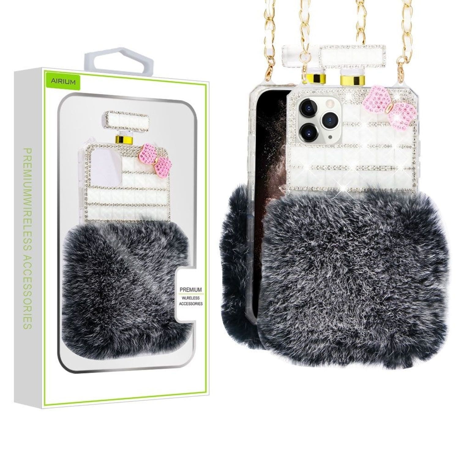 Shop Insten Cute Plush With Chain Perfume Bottle Hard Plastic W Diamond For Apple Iphone 11 Pro Max Gray White Overstock 30730180