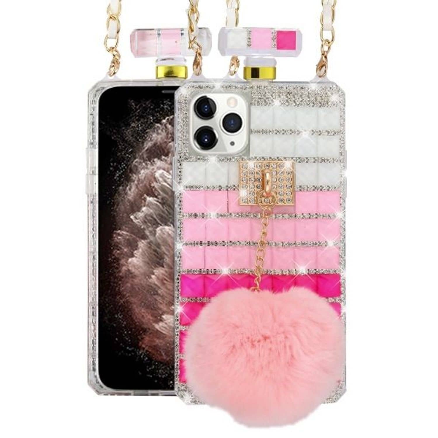 Shop Insten Cute Plush With Chain Perfume Bottle Hard Plastic W Diamond For Apple Iphone 11 Pro Max Pink Overstock