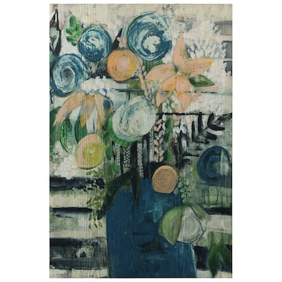 Modern Floral Stripe Wall Art Giclee Printed on Hand Finished Ash Wood