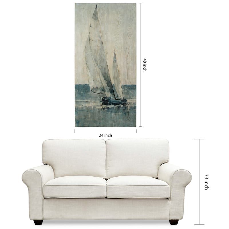 Sea & Sailboat Wall Art Giclee Printed on Hand Finished Ash Wood