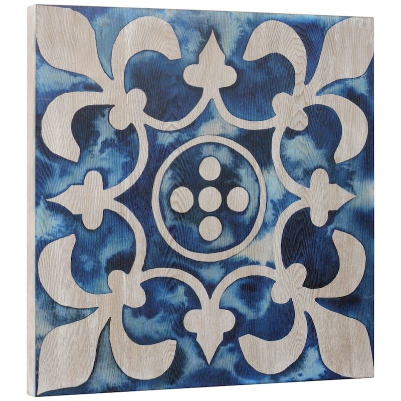 "Cobalt Tile III" Fine Giclee Printed Directly on Hand Finished Ash Wood Wall Art