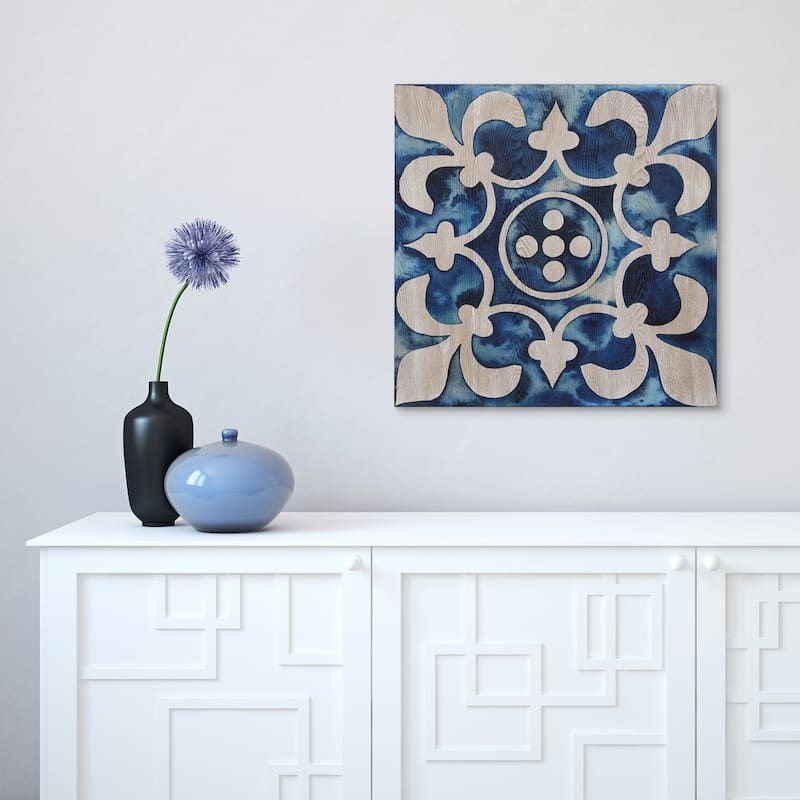 "Cobalt Tile III" Fine Giclee Printed Directly on Hand Finished Ash Wood Wall Art