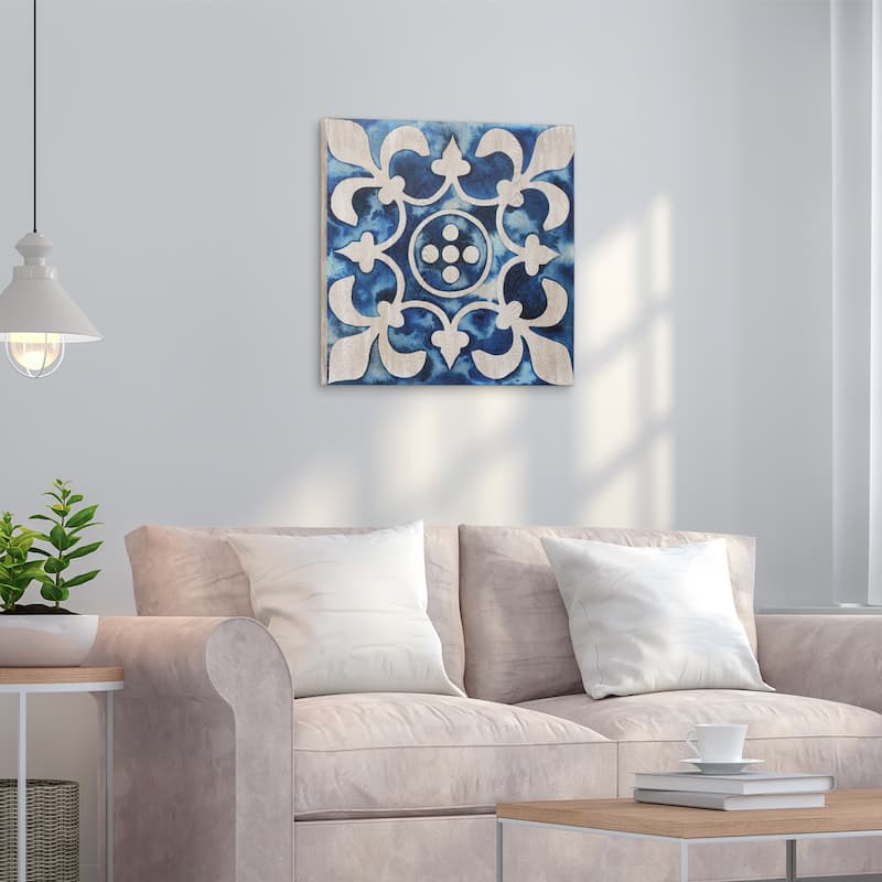 "Cobalt Tile III" Fine Giclee Printed Directly on Hand Finished Ash Wood Wall Art