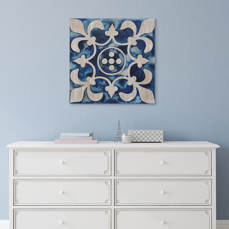 "Cobalt Tile III" Fine Giclee Printed Directly on Hand Finished Ash Wood Wall Art