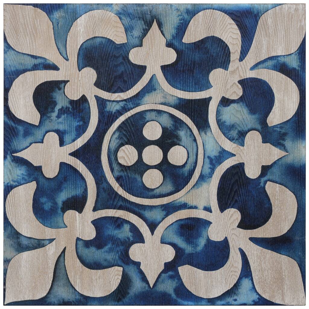 "Cobalt Tile III" Fine Giclee Printed Directly on Hand Finished Ash Wood Wall Art