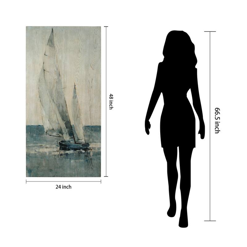 Sea & Sailboat Diptych Wall Art Printed on Hand Finished Ash Wood