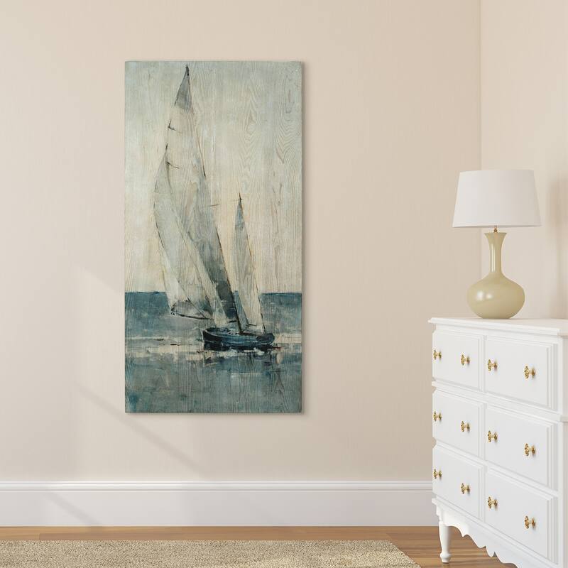 Sea & Sailboat Diptych Wall Art Printed on Hand Finished Ash Wood