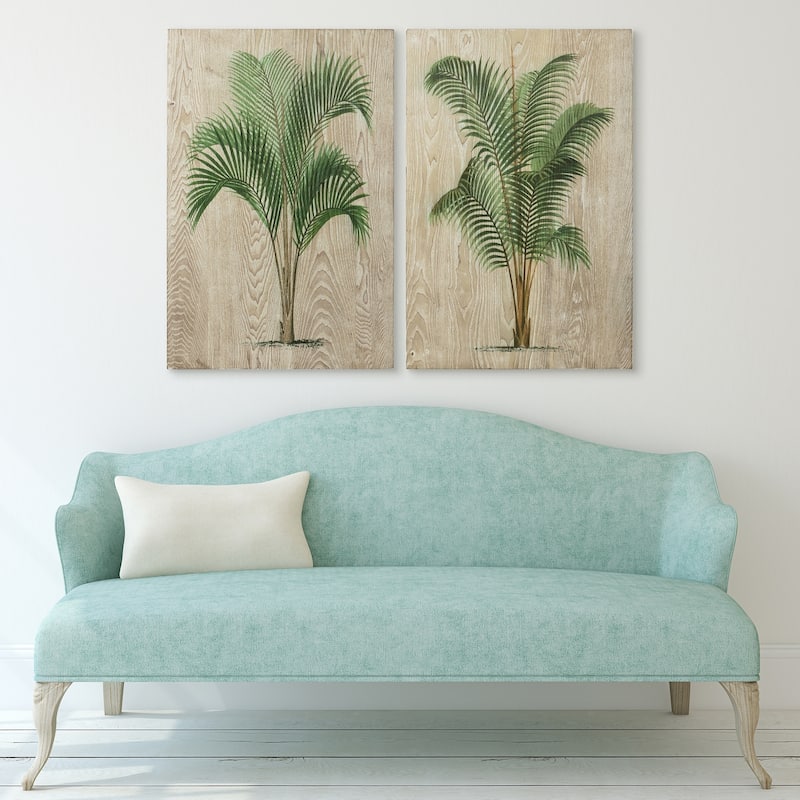 Coastal Palm Fine on Hand Finished Ash Wood Wall Art - Diptych Set