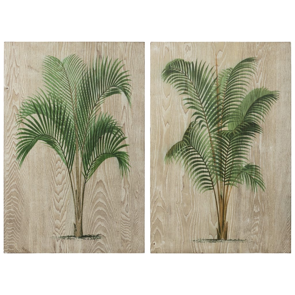 Coastal Palm Fine on Hand Finished Ash Wood Wall Art - Diptych Set