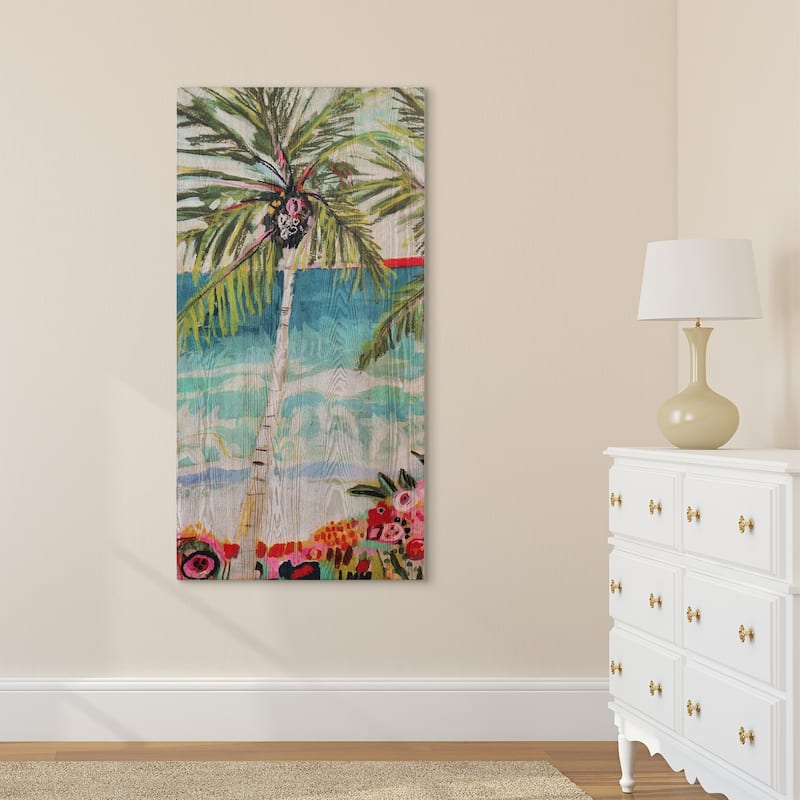 Palm Tree Diptych Wall Art Giclee Printed on Hand Finished Ash Wood - Multicolor