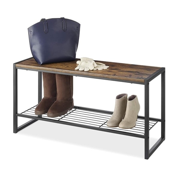 Whitmor Modern Industrial Entryway Bench with Shoe Storage - Brown