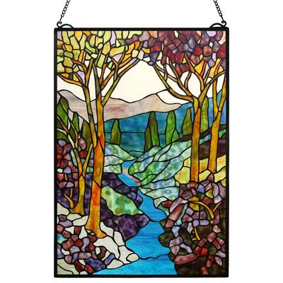 Landscape 26 H Tiffany Window Panel - Multi-Color