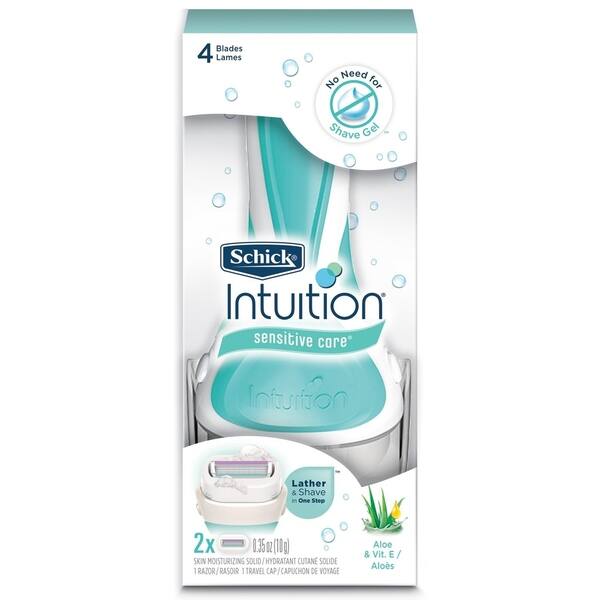 slide 1 of 3, Schick Intuition Naturals Sensitive Care Razor with 2 Refill Blade Cartridges