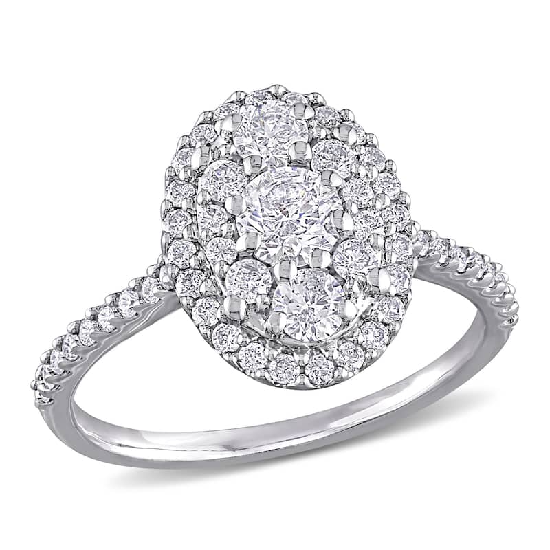 Miadora 10k White Gold 1ct TDW Diamond Oval Halo Composite Engagement Ring