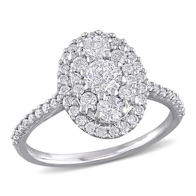 Miadora 10k White Gold 1ct TDW Diamond Oval Halo Composite Engagement Ring
