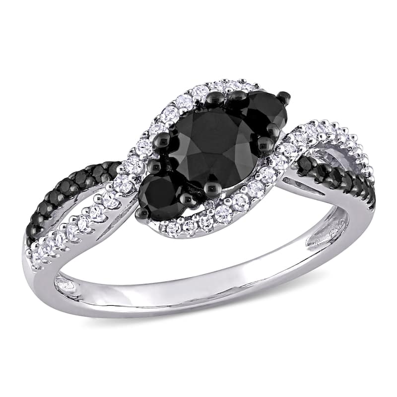 Miadora 10k White Gold 1ct TDW Black & White Diamond 3-stone Swirl Infinity Engagement Ring
