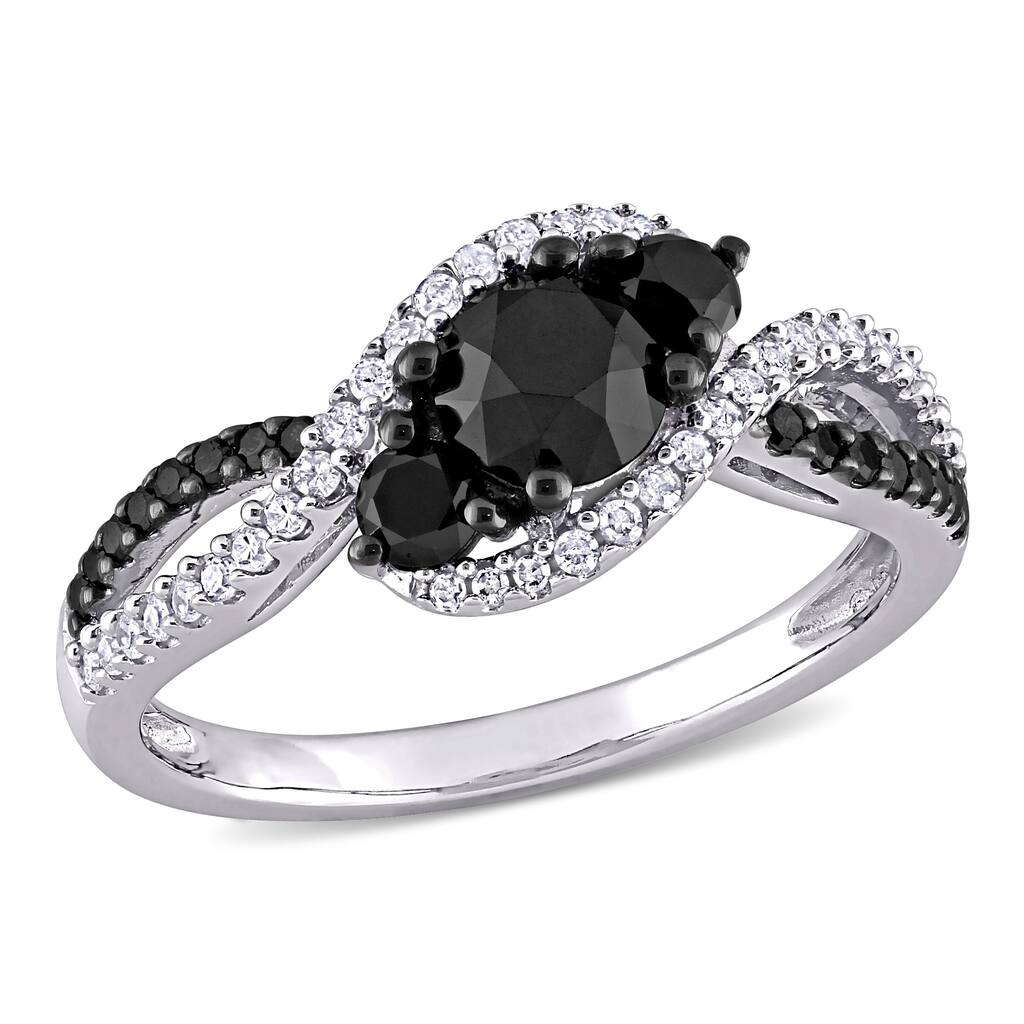 Miadora 10k White Gold 1ct TDW Black & White Diamond 3-stone Swirl Infinity Engagement Ring