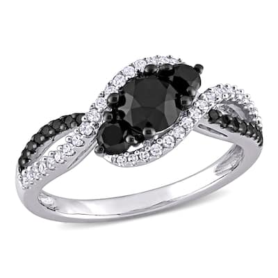 Miadora 10k White Gold 1ct TDW Black & White Diamond 3-stone Swirl Infinity Engagement Ring