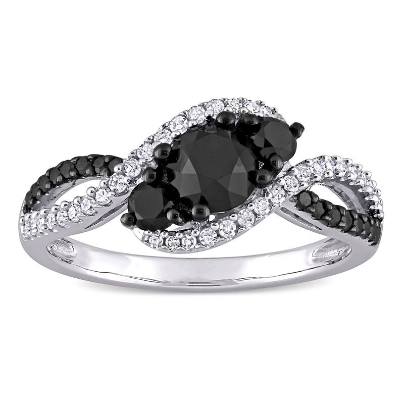 Miadora 10k White Gold 1ct TDW Black & White Diamond 3-stone Swirl Infinity Engagement Ring