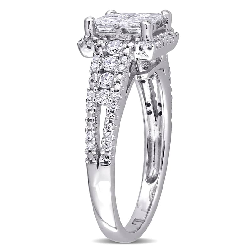 Miadora 10k White Gold 1ct TDW Princess & Round-cut Quad Diamond Engagement Ring