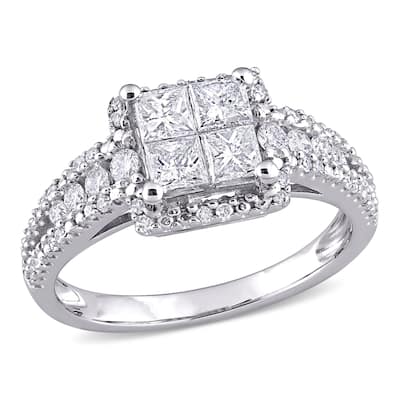 Miadora 10k White Gold 1ct TDW Princess & Round-cut Quad Diamond Engagement Ring