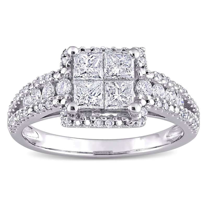 Miadora 10k White Gold 1ct TDW Princess & Round-cut Quad Diamond Engagement Ring