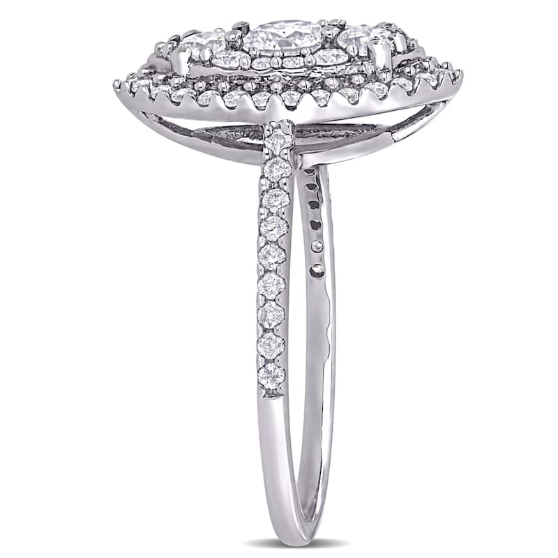 Miadora 10k White Gold 1ct TDW Diamond Marquise Composite Halo Vintage Engagement Ring
